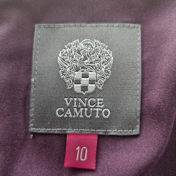 Vince Camuto Faux Leather Sheath Asymmetrical Neckline Size 10 Purple Whimsigoth - Picture 7 of 11